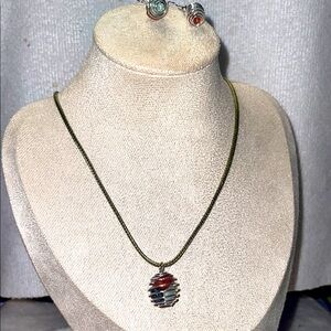 Elegant Multicolor Wire-Wrapped Necklace and Earring Set